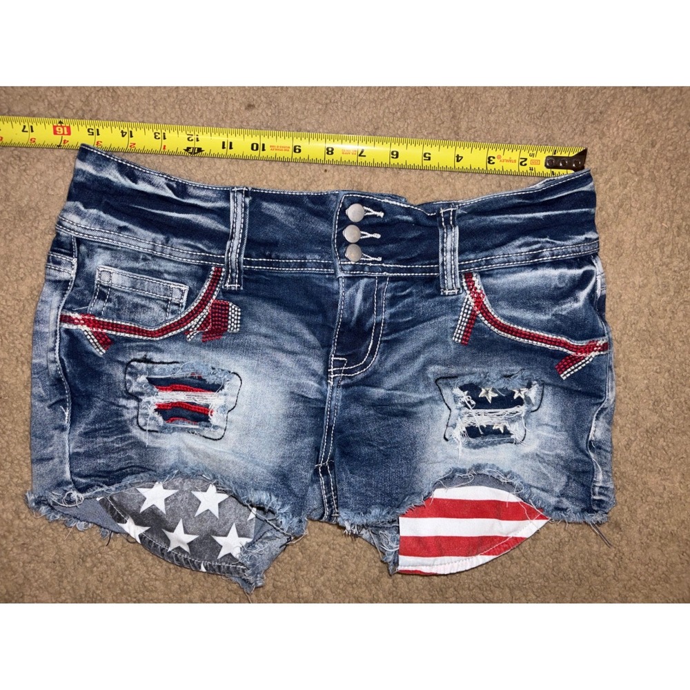 Flamingals Americana Distressed Denim Shorts Stars Stripes Womens M T05-23